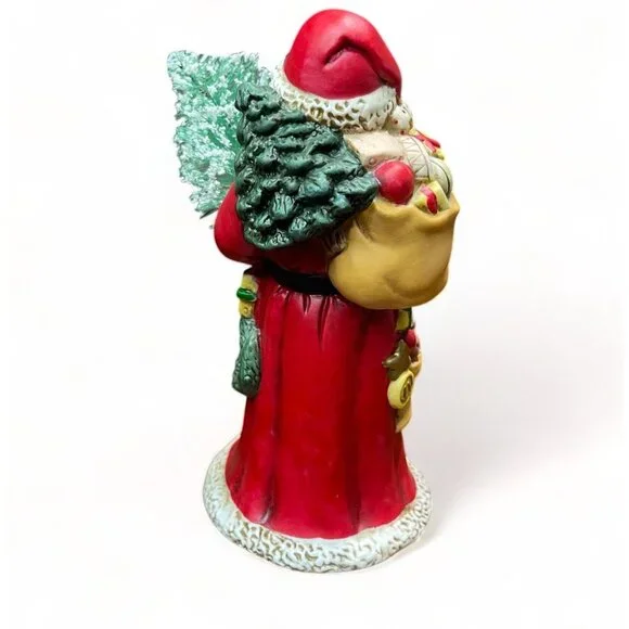 Vintage Santa Claus Figurine Holding Christmas Tree In Festive Red & White Coat - Picture 2 of 7